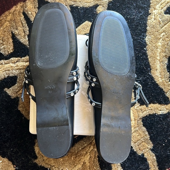 MANGO MNG Women’s Silver STUDDED Black BALLET FLATS WITH STRAPS Size 35/5 - Picture 7 of 16